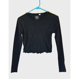 PAC Small Black Baby Tee Corset Long Sleeve Lettuce Hem Whimsigoth FairyGrunge